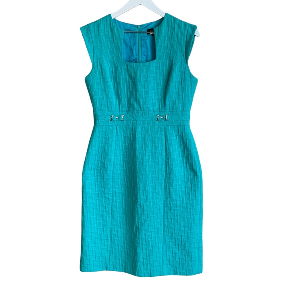 Tahari Teal Blue Mod Sheath Dress